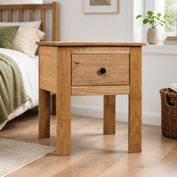 Brown Pine Nightstand with Storage Drawer 46x40x57cm