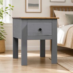 Grey Nightstand with Drawer for Storage - Pine Wood