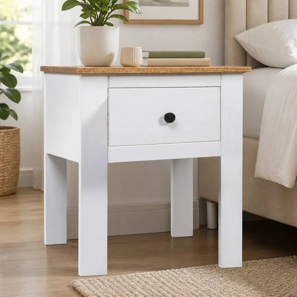 White Pine Bedside Cabinet with Storage Drawer