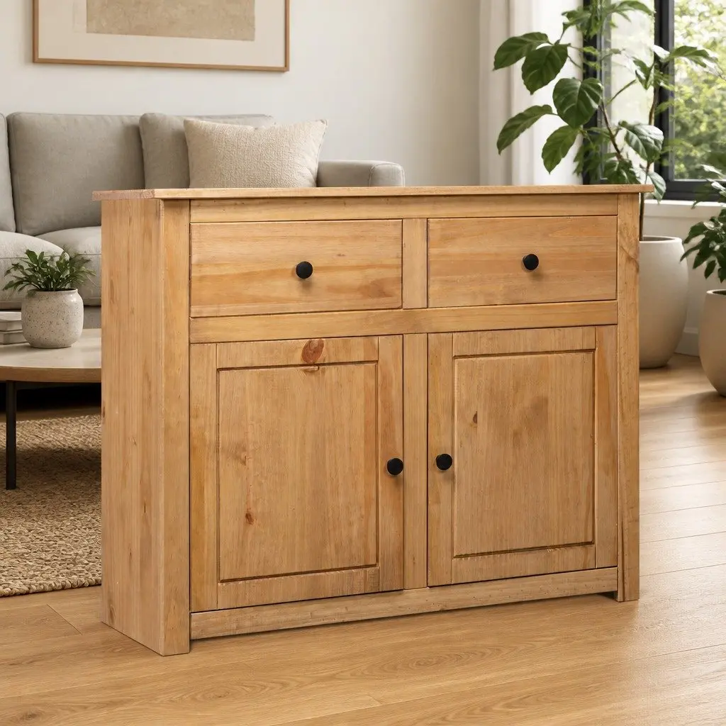 Solid Pinewood Sideboard with 2 Drawers and 2 Doors