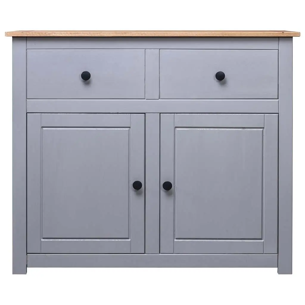 Grey Solid Pinewood Sideboard with Drawers and Doors