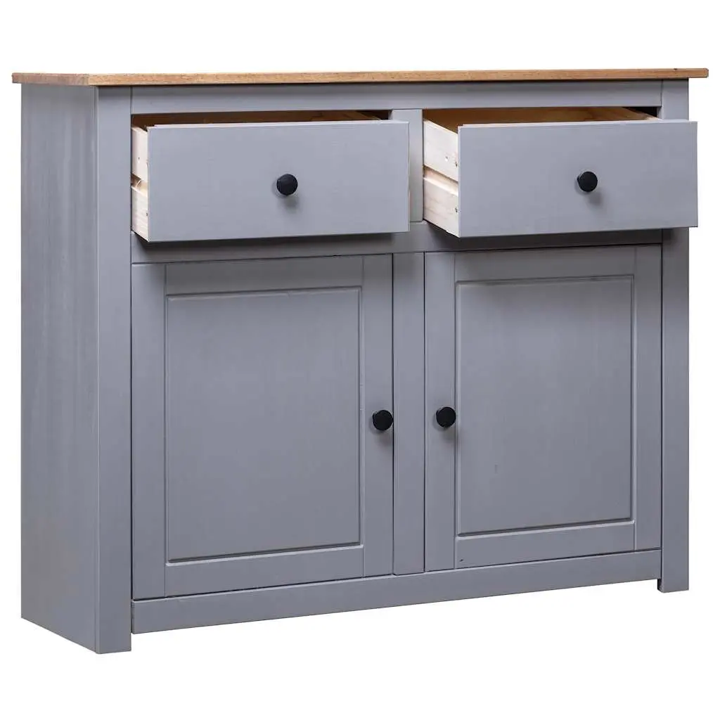 Grey Solid Pinewood Sideboard with Drawers and Doors