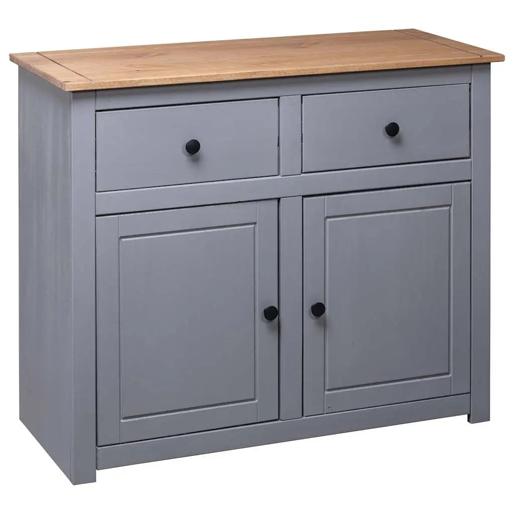 Grey Solid Pinewood Sideboard with Drawers and Doors