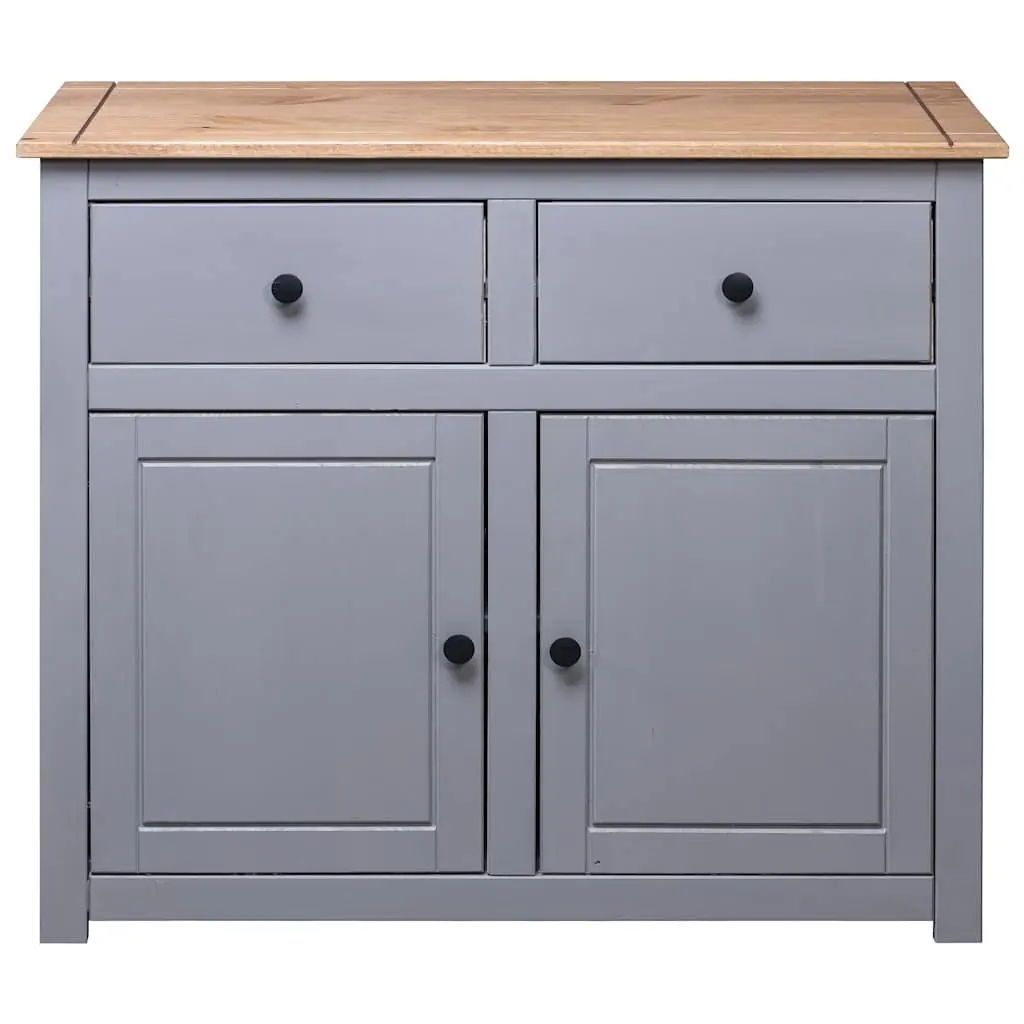 Grey Solid Pinewood Sideboard with Drawers and Doors