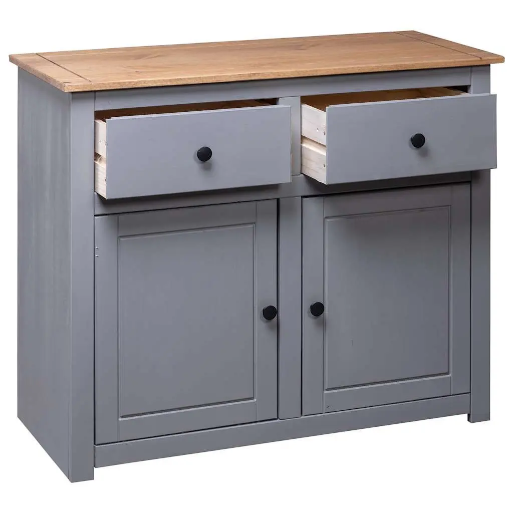 Grey Solid Pinewood Sideboard with Drawers and Doors