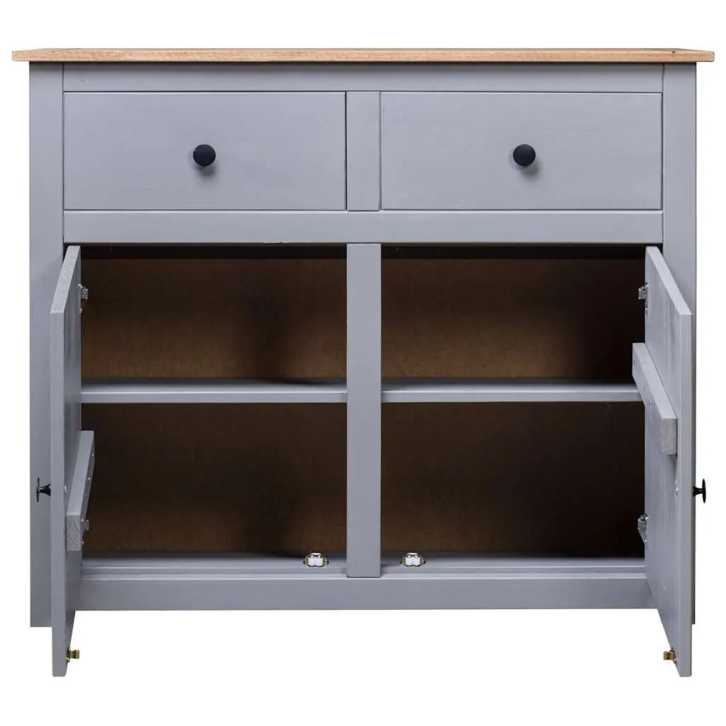 Grey Solid Pinewood Sideboard with Drawers and Doors