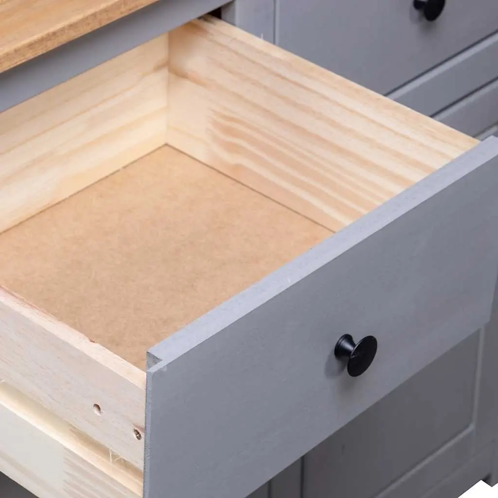 Grey Solid Pinewood Sideboard with Drawers and Doors