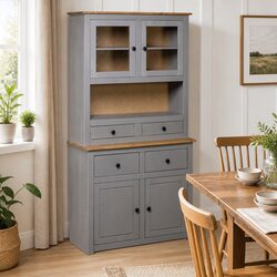 Highboard Storage Cabinet in Grey Solid Pine Wood