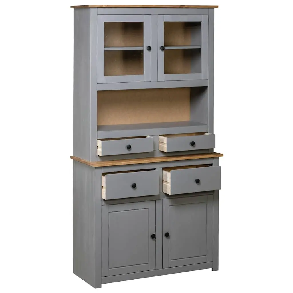Highboard Storage Cabinet in Grey Solid Pine Wood