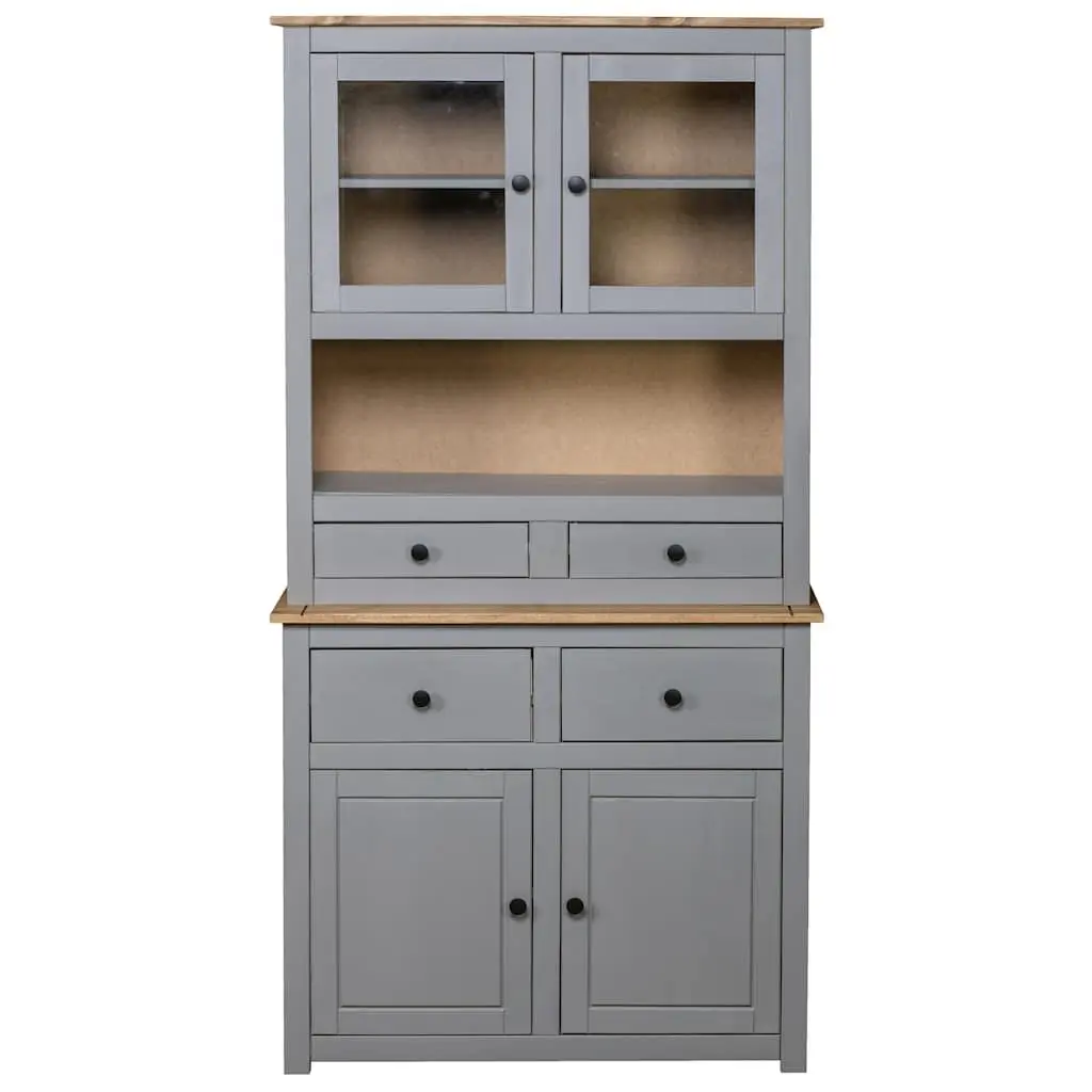 Highboard Storage Cabinet in Grey Solid Pine Wood