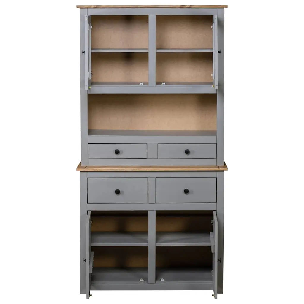 Highboard Storage Cabinet in Grey Solid Pine Wood