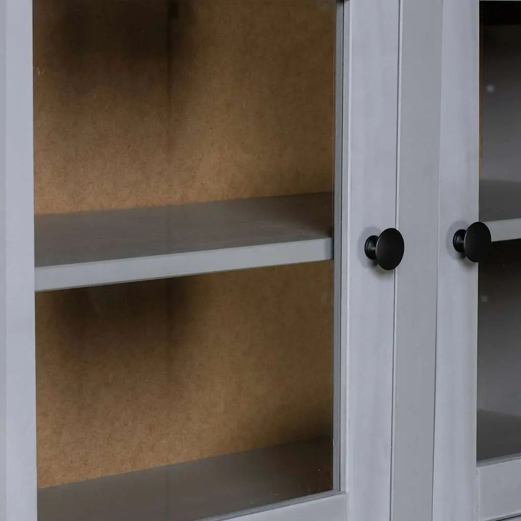 Highboard Storage Cabinet in Grey Solid Pine Wood