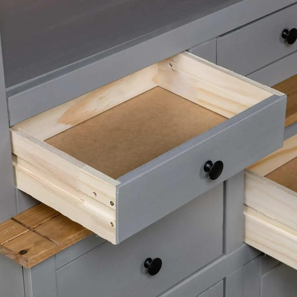 Highboard Storage Cabinet in Grey Solid Pine Wood