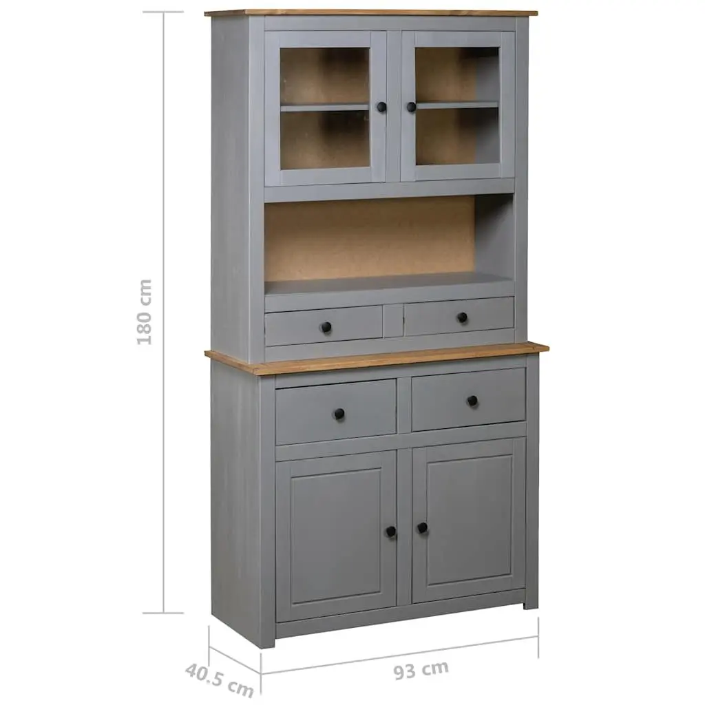 Highboard Storage Cabinet in Grey Solid Pine Wood