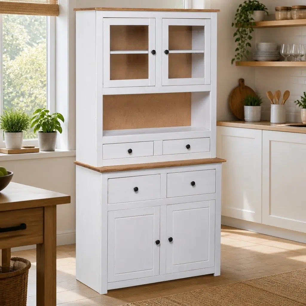 Solid Pine Wood Storage Cabinet Highboard in White
