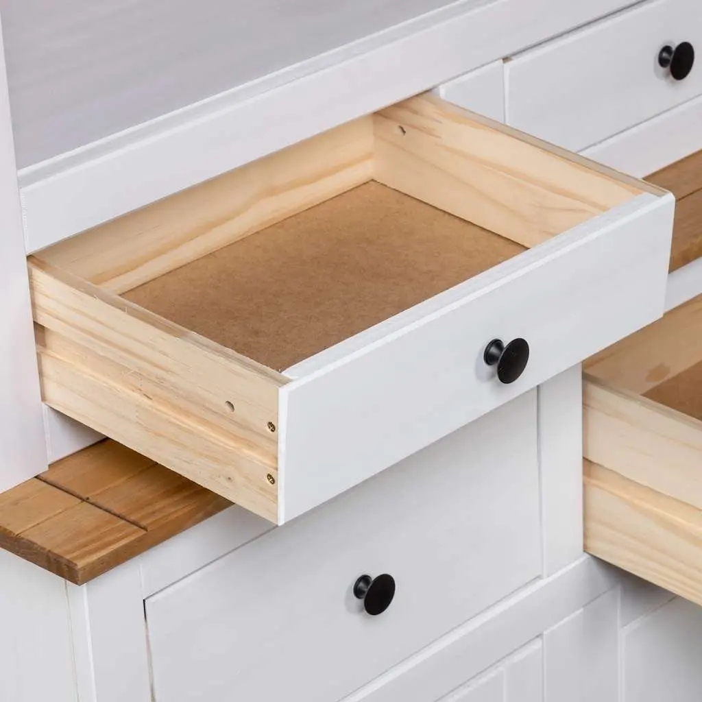 Solid Pine Wood Storage Cabinet Highboard in White