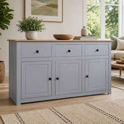 Durable Solid Pinewood Grey Storage Sideboard with 3 Drawers