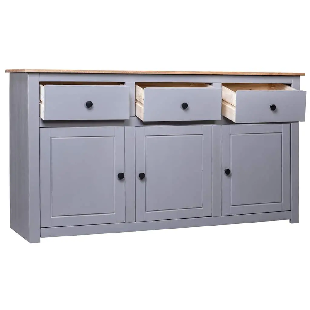 Solid Pinewood Grey Storage Sideboard with 3 Drawers