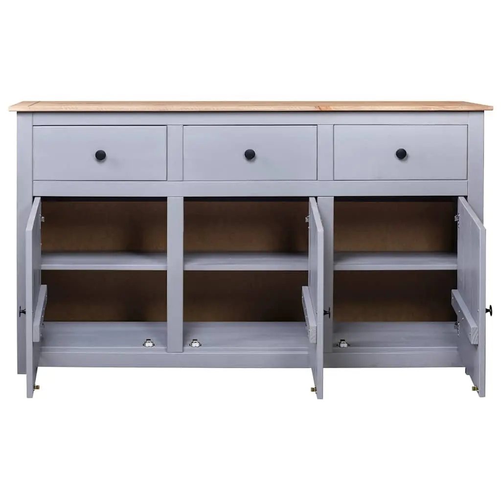 Solid Pinewood Grey Storage Sideboard with 3 Drawers
