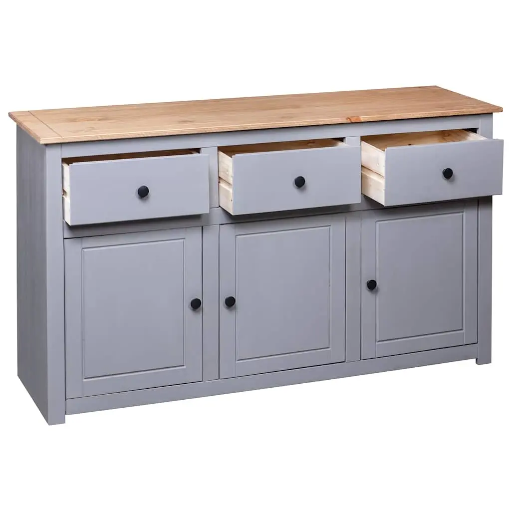 Solid Pinewood Grey Storage Sideboard with 3 Drawers
