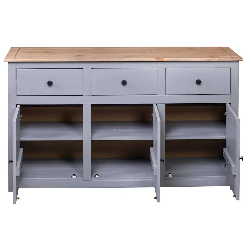 Solid Pinewood Grey Storage Sideboard with 3 Drawers