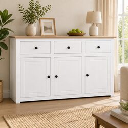 Solid Pinewood White Sideboard with 3 Drawers