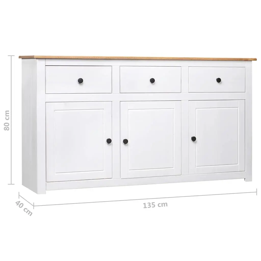 Solid Pinewood White Sideboard with 3 Drawers