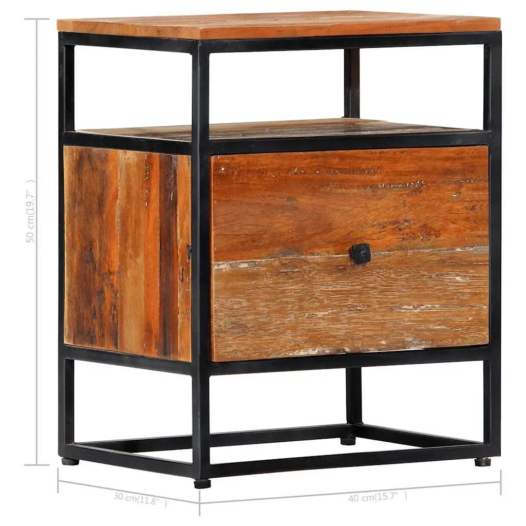 Bedside Cabinet Reclaimed Wood 40x30x50cm Brown Steel Frame Nightstand