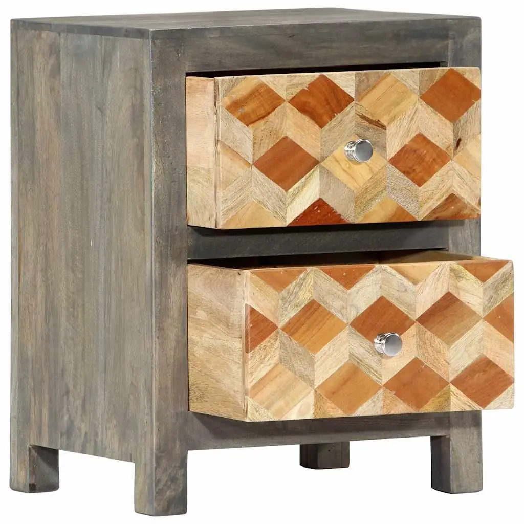 Grey Bedside Cabinet with Solid Mango Wood