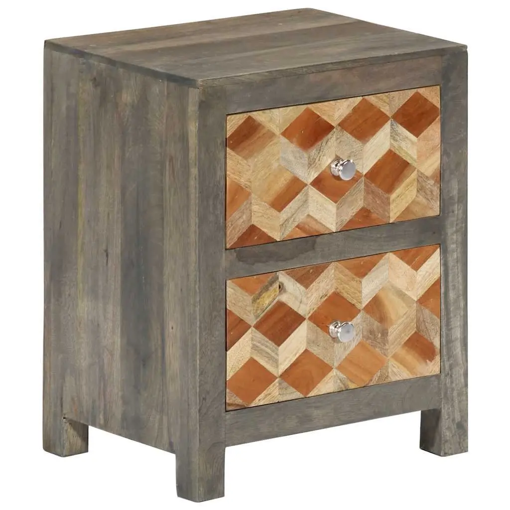 Grey Bedside Cabinet with Solid Mango Wood
