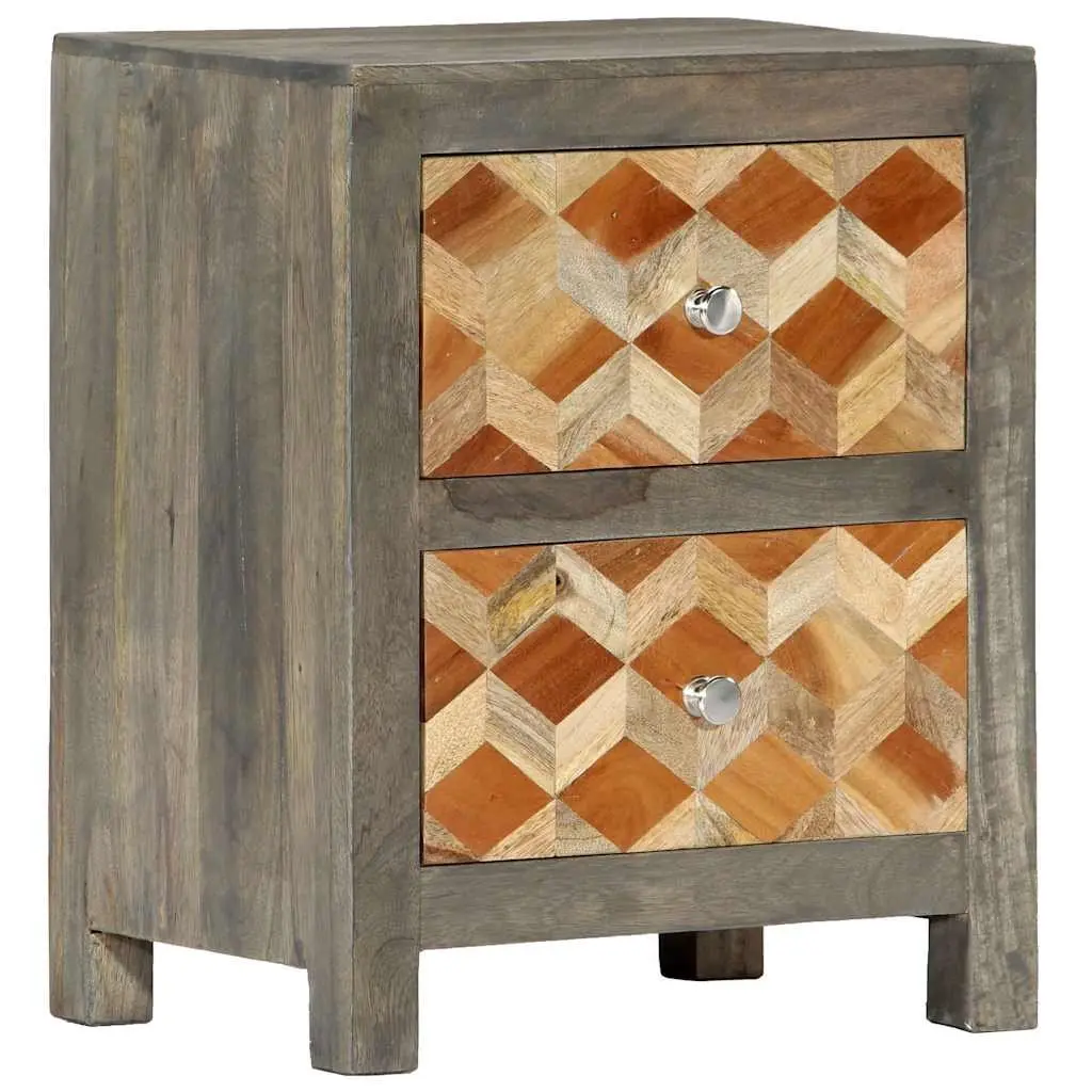 Grey Bedside Cabinet with Solid Mango Wood
