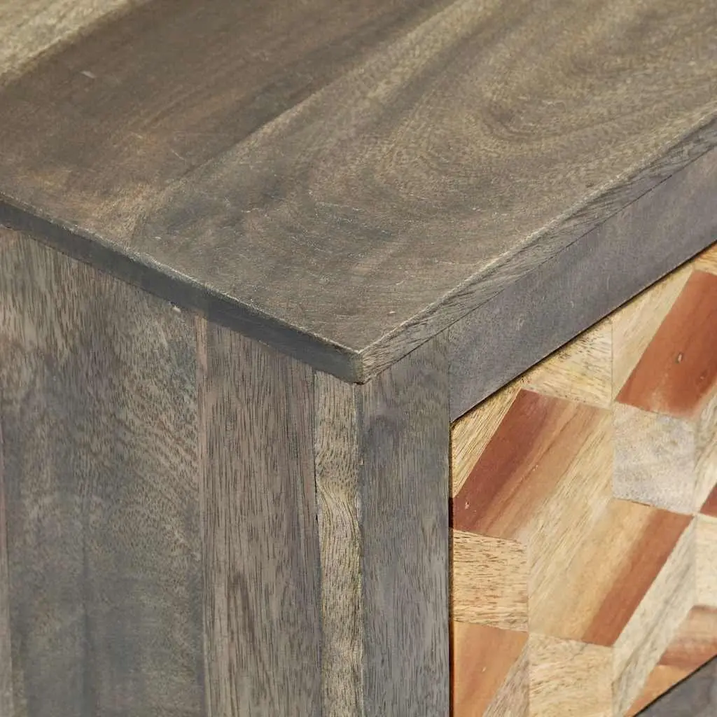 Grey Bedside Cabinet with Solid Mango Wood