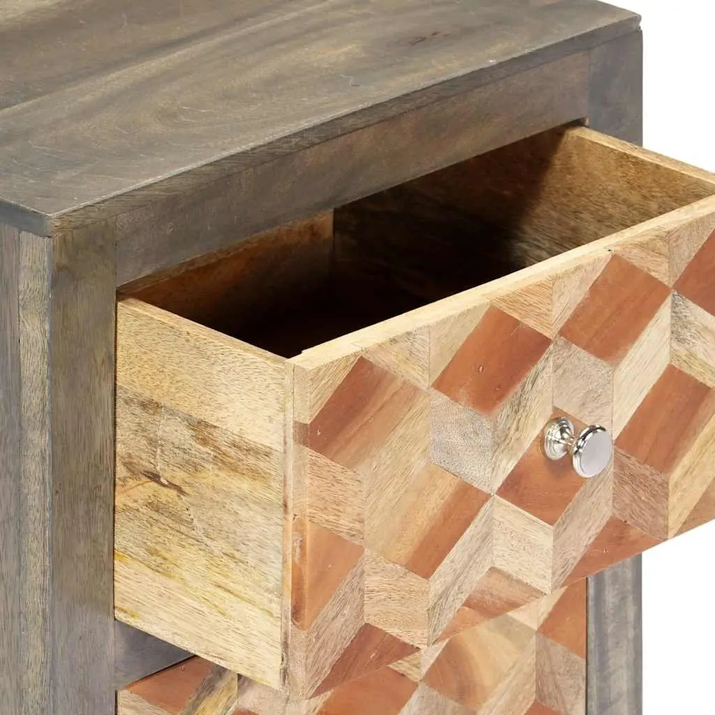 Grey Bedside Cabinet with Solid Mango Wood