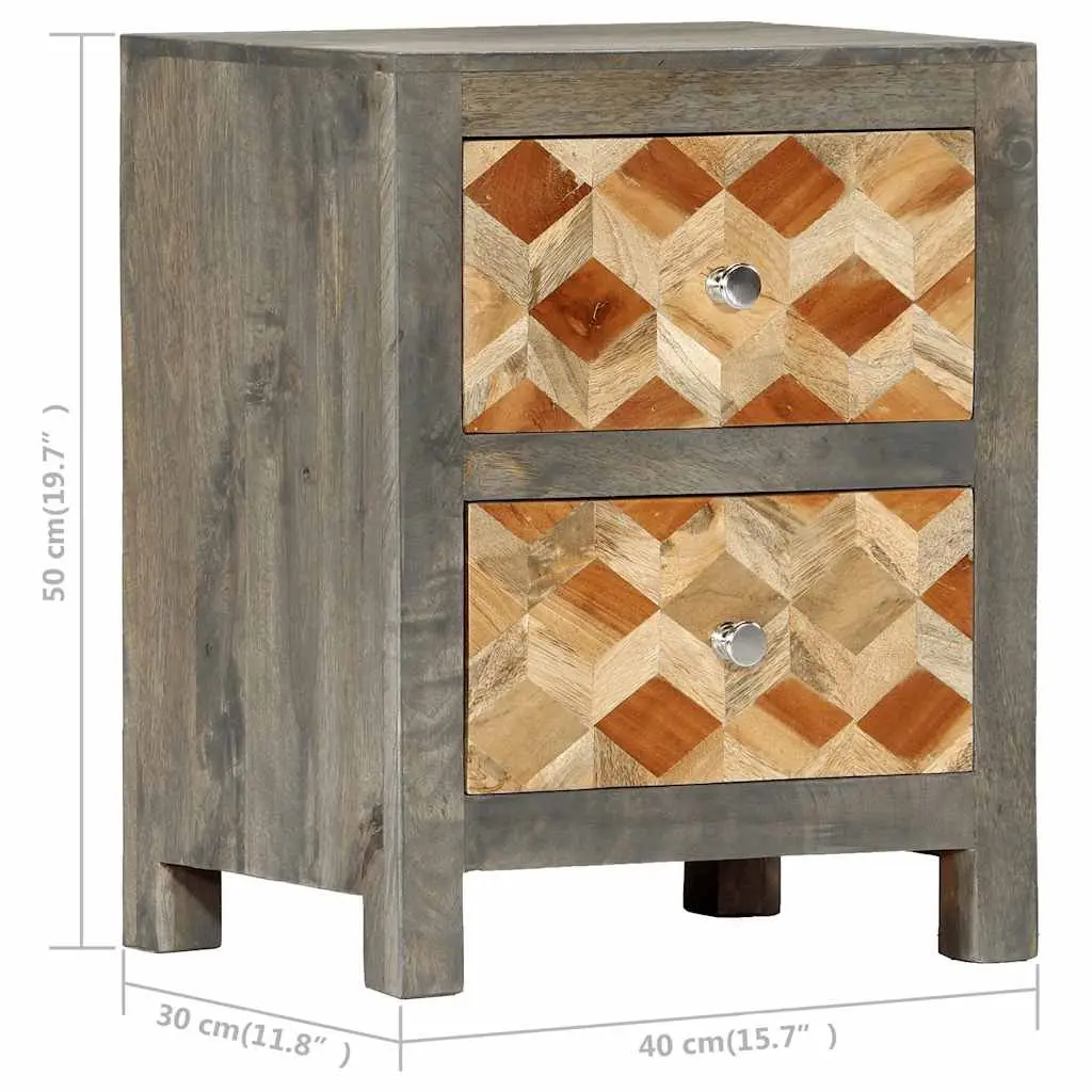 Grey Bedside Cabinet with Solid Mango Wood