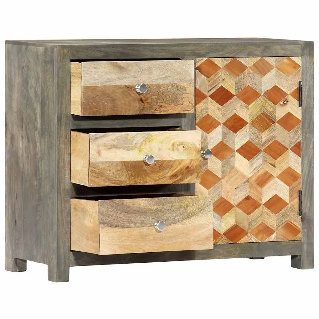 Mid-Century Solid Mango Wood Side Cabinet with Drawers