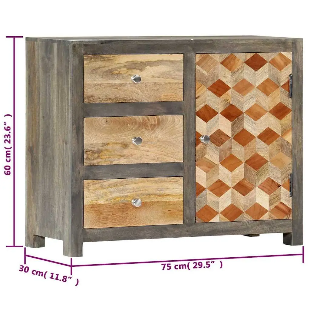 Mid-Century Solid Mango Wood Side Cabinet with Drawers