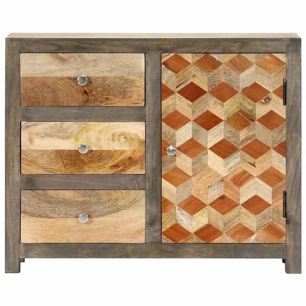 Mid-Century Solid Mango Wood Side Cabinet with Drawers
