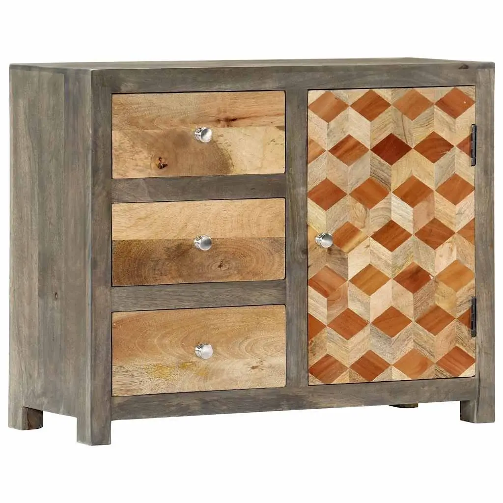 Mid-Century Solid Mango Wood Side Cabinet with Drawers
