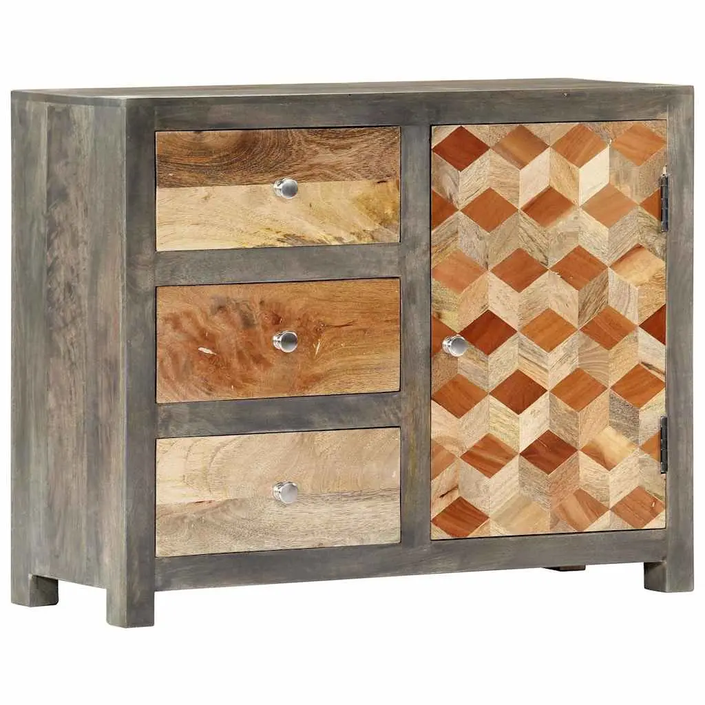 Mid-Century Solid Mango Wood Side Cabinet with Drawers