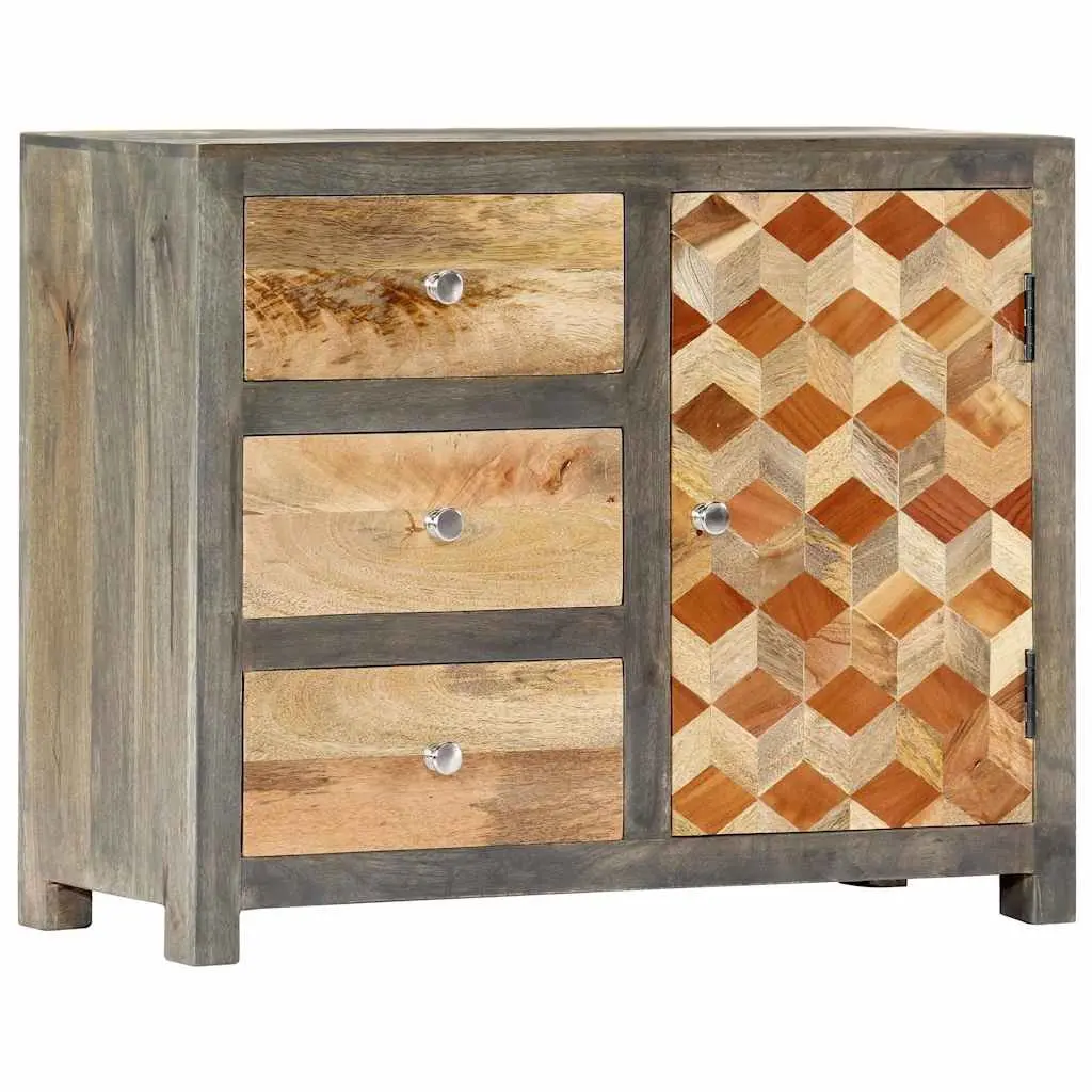Mid-Century Solid Mango Wood Side Cabinet with Drawers