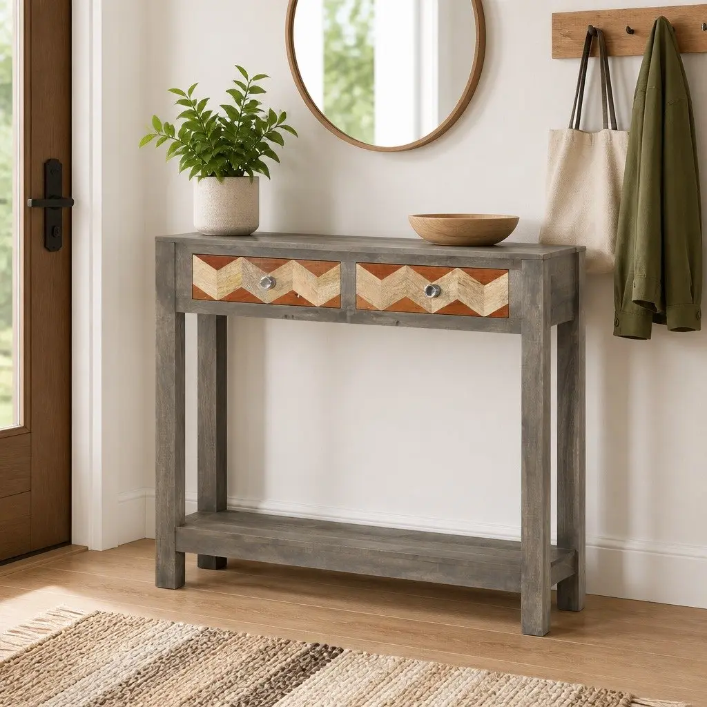 Grey Console Table 86x30x76cm Mango Wood