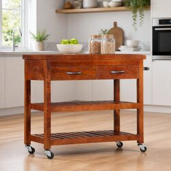 Solid Acacia Wood Kitchen Trolley - Durable Storage Cart