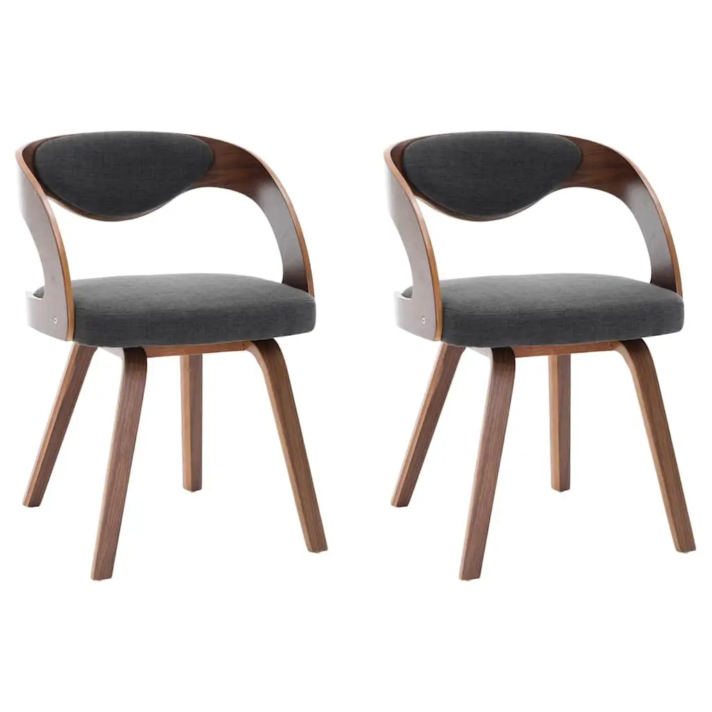 Dining Chairs Fabric Upholstered Grey Bent Wood Frame 2 Piece