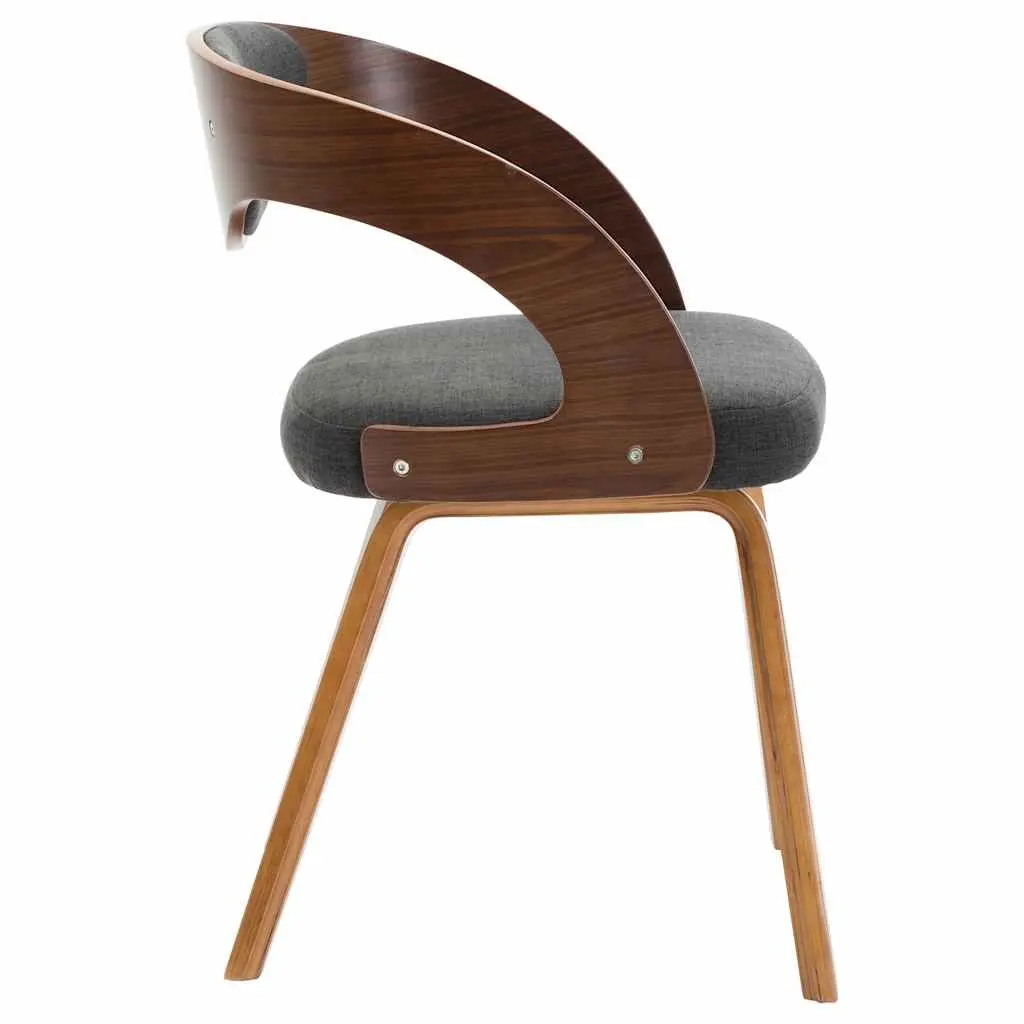 Dining Chairs Fabric Upholstered Grey Bent Wood Frame 2 Piece
