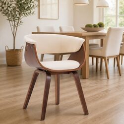 Cream Faux Leather Upholstered Dining Chair with Bent Wood Frame