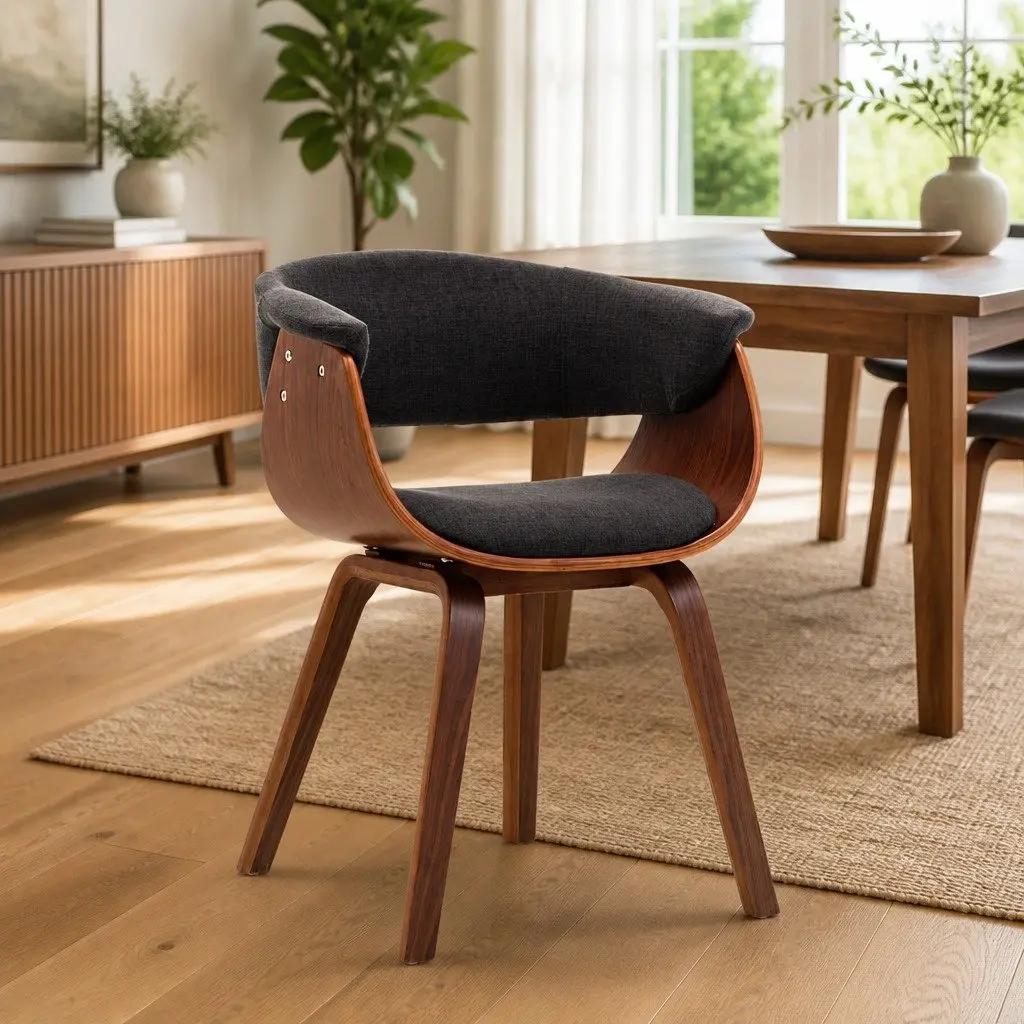 Ergonomic Grey Dining Chair with Bent Wood Frame