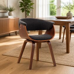 Dining Chair Grey Bent Wood Frame Fabric Upholstered Kitchen Seating Ergonomic