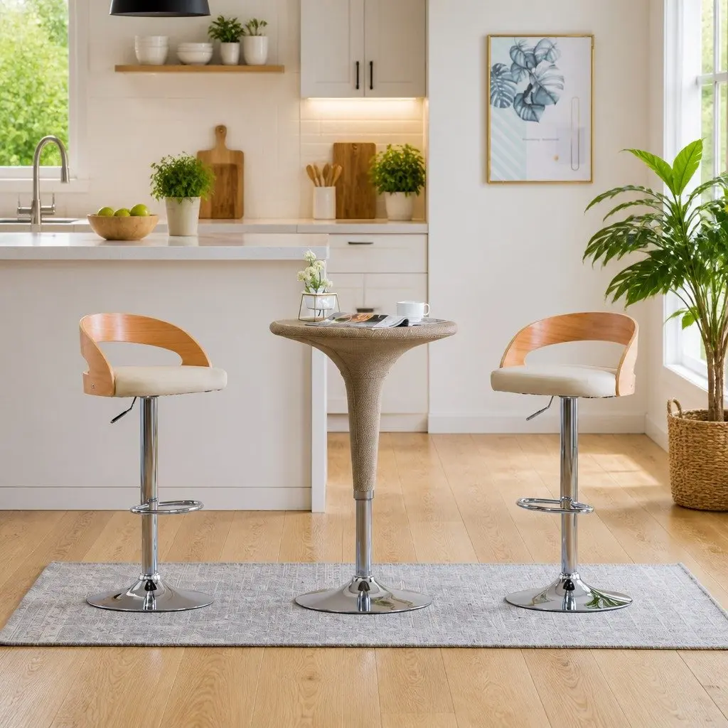 Cream Bar Stools Set of 2 with Adjustable Height