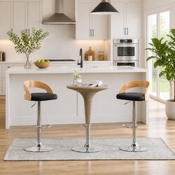 Set of 2 Adjustable Black Faux Leather Bar Stools