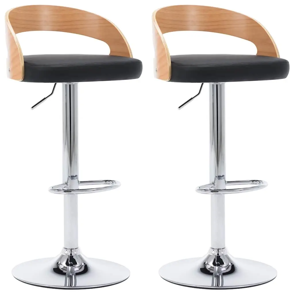Bar Stools Faux Leather Height Adjustable Black 2 Piece Bentwood Frame